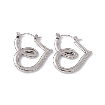 304 Stainless Steel Heart Hoop Earrings for Women, Stainless Steel Color, 25x23x2.5mm, Pin: 0.6mm