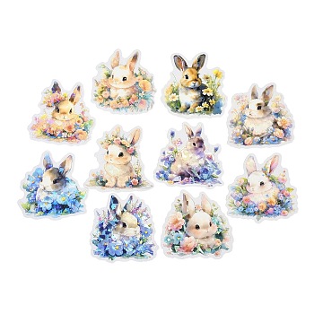 Animal Waterproof PET Stickers Set, Decorative Stickers, for Water Bottles, Laptop, Luggage, Cup, Computer, Mobile Phone, Skateboard, Guitar Stickers, Rabbit, 60x58~60x0.1mm, 10 style, 1pc/style, 10pcs/set