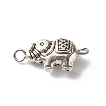 Tibetan Style Alloy Elephant Beads Links, with 304 Stainless Steel Eye Pin, Antique Silver, 28x8x5mm, Hole: 1.8x1.4mm