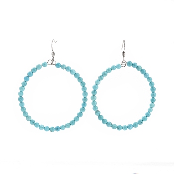 Natural Howlite Dangle Earrings, Dyed & Heated, with Stainless Steel Hook, Ring, 60~61x44mm, Pin: 0.6mm