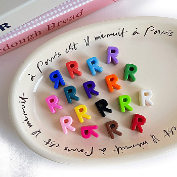 Opaque Acrylic European Beads, Large Hole Beads, Mixed Color, Letter R, 20.7x14.7x13.6mm, Hole: 6.3mm, 138~252pcs/500g