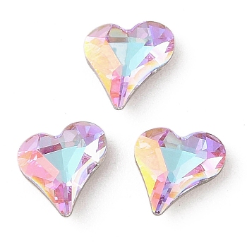 Glass Rhinestone Cabochons, Flat Back & Back Plated, Faceted, Heart, Vitrail Light, 8x9x3mm