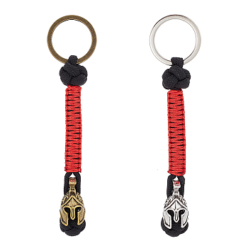 2Pcs 2 Colors Handmade Spartan Nylon Parachute Cord Keychain for Men, with Alloy Knife Beads for EDC Accessories, Mixed Color, 11x1.35cm, 1pc/color