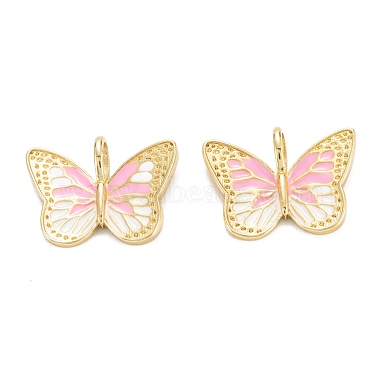Real 18K Gold Plated Pink Butterfly Brass+Enamel Pendants