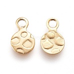 Ion Plating(IP) 304 Stainless Steel Charms, Textured, Flat Round with Bumpy, Golden, 9.5x6x0.8mm, Hole: 2mm(STAS-E455-01G-6mm)