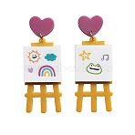 Acrylic Dangle Stud Earrings, Heart with Drawing Board, Platinum, Colorful, 60x28mm(FS-WG3A42F-01)