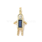 Brass Micro Pave Cubic Zirconia Pendants, Cadmium Free & Lead Free, Human with Rectangle, Real 18K Gold Plated, Prussian Blue, 15x7x2mm, Hole: 2.5mm(ZIRC-I356-17G-A03)