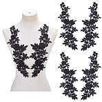 Polyester Lace Flower Cloth Patches, Black, 374x145x1mm(AJEW-WH0816-089)