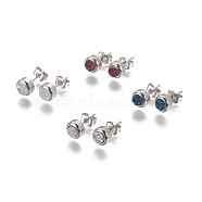 Electroplate Natural Druzy Quartz Stud Earrings, with 304 Stainless Steel Findings, Flat Round, Mixed Color, 15x6x4~4.5mm, Pin: 0.7mm(EJEW-P181-B01)