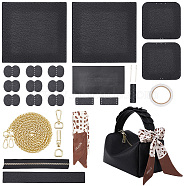 DIY Women's Crossbody Bag Making Kits, including Imitation Leather Cover, Silk Ribbon, Alloy & Iron Findings, Black, 21.6x20x2.3cm, Hole: 1.2mm(DIY-WH0308-364D)