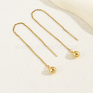 Geometric Circle Earrings with Tassel Studs Stainless Steel Chain, Round, Real 18K Gold Plated(BK2334-9)