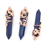 Natural Lapis Lazuli Pointed Pendants, with Brass Findings, Bullet, Rose Gold, 57~60x16mm, Hole: 8x5mm(G-O164-02-RG09)