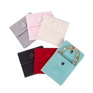 6Pcs 6 Style Square Velvet Jewelry Bags, with Snap Fastener, Mixed Color, 7~10x7~10x0.95~1cm, 1pc/style(TP-LS0001-06)