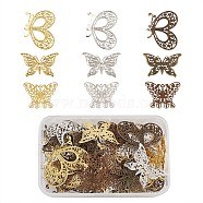 Iron Filigree Joiners Links, with Brass Filigree Findings, Butterfly, Golden & Antique Bronze & Platinum, 118x72x35mm, 90pcs/box(FIND-TA0001-08)