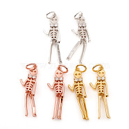 Halloween Brass Micro Pave Cubic Zirconia Pendants, with Jump Ring, Skeleton Man, Clear, Mixed Color, 24x7.5x3mm, Hole: 3.5mm(ZIRC-G169-09)