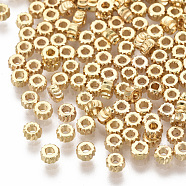 Brass Spacer Beads, Nickel Free, Corrugated Rondelle, Real 18K Gold Plated, 4x2mm, Hole: 1.6mm(KK-T063-001A-NF)
