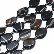 Natural Banded Agate/Striped Agate Beads Strands, Dyed & Heated, Twist, Black, 23~27x18~21x5~7mm, Hole: 2~2.5mm, about 13pcs/strand, 16.1 inch~16.5 inch(41~42cm)(G-I245-60A)