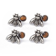 Natural Tiger Eye Bee Stud Earrings, Antique Silver Alloy Earrings with Brass Pins for Women, 15.5x20.5mm, Pin: 0.8mm(EJEW-C016-01AS-04)