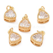Real 18K Gold Plated Brass Inlaid Cubic Zirconia Charms, with Jump Ring, Long-Lasting Plated, Triangle, Clear, 9.5x7x4mm, Jump Ring: 4x0.5mm, 2.5mm Inner Diameter(ZIRC-L100-076G-07)