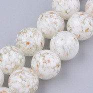Handmade Gold Sand Lampwork Beads, Inner Flower, Round, White, 20x19~20mm, Hole: 2mm, about 20pcs/strand, 14.96 inch(38cm)(LAMP-S194-008C-04)