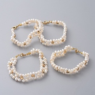 Beaded Bracelets, with Natural Pearl, Brass Findings, Cornsilk, Real 18K Gold Plated, 6-7/8 inch~7-1/2 inch(17.5~19cm), 13mm(BJEW-JB04749)