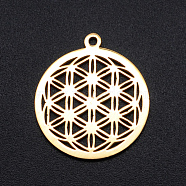 201 Stainless Steel Sacred Geometry Pendants, Spiritual Charms, Filigree Joiners Findings, Laser Cut, Flower of Life, Golden, 22x19.5x1mm, Hole: 1.4mm(A-STAS-S105-JN899-2)