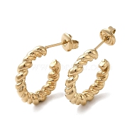 304 Stainless Steel Twist Stud Earrings, Half Hoop Earrings for Women, Real 18K Gold Plated, 19x3.5mm(EJEW-Q781-16G)