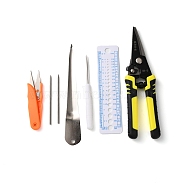 Pricker Sewing Tool Kits, including Carbon Steel Scissors, PP Handle Awls, 430 Stainless Steel Woven Rattan Tools and Plastic Measuring Rulers, Mixed Color(TOOL-XCP0002-14)