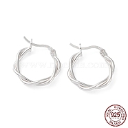 Rhodium Plated 925 Sterling Silver Hoop Earrings, Twist Wire, with S925 Stamp, Real Platinum Plated, 21x3x19.5mm(EJEW-K258-15C-P)