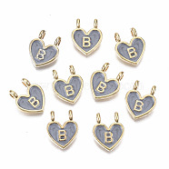 Alloy Enamel Charms, Cadmium Free & Lead Free, Heart with Initial Letters, Light Gold, Dark Gray, Letter.B, 14.5x11.5x4.5mm, Hole: 2mm(X-ENAM-T012-02B-RS)