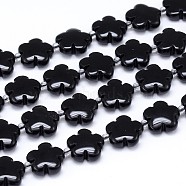 Natural Black Onyx Flower Bead Strands, Dyed & Heated, 15x5mm, Hole: 1mm, about 27pcs/strand, 15.7 inch(G-M206-10B)