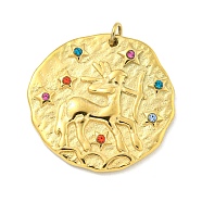 Real 18K Gold Plated PVD Vacuum Plating 304 Stainless Steel Pendants, with Rhinestone and Jump Ring, Flat Round with Constellations Charms, Sagittarius, 20~21.8x20~21x2~3mm, Hole: 2mm(STAS-L278-003G-09)