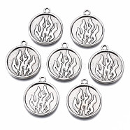 Tibetan Style Alloy Pendant Enamel Settings, Cadmium Free & Nickel Free & Lead Free, Flat Round with Flame, Thailand Sterling Silver Plated, 23x19.5x1.5mm, Hole: 2mm(PALLOY-S120-286-NR)