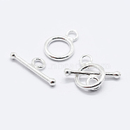 925 Sterling Silver Toggle Clasps, Ring, Silver, Ring: 12.5x9x1.5mm, Hole: 2mm, Bar: 15~16.5x6x2mm, Hole: 2mm(X-STER-K167-078S)