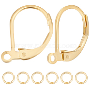50Pcs Brass Leverback Earring Findings, with Horizontal Loops & 50Pcs Jump Rings, Real 24K Gold Plated, 15.6x10x2mm, Hole: 1.4mm, Pin: 0.8mm(KK-BBC0005-72G)