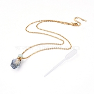 Natural Fluorite Openable Perfume Bottle Pendant Necklaces, with Stainless Steel Cable Chain and Plastic Dropper, Golden, 20.62 inch(52.4cm), Bottle Capacity: 0.15~0.3ml(0.005~0.01 fl. oz), 2mm(NJEW-E150-01A-G)