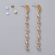 Electroplate Glass Dangle Stud Earrings, with Golden Plated Brass Eye Pin, Alloy Resin Stud Earring Findings, Brass & Plastic Ear Nuts, Orange, 83mm, Pin: 0.8mm(EJEW-JE04017-03)