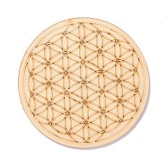 Basswood Carved Round Cup Mats, Chakra Flower Of Life Coaster Heat Resistant Pot Mats, for Home Kitchen, Floral Pattern, 100x3mm, 10pcs/set(DJEW-M006-02)