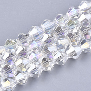 Electroplate Glass Beads Strands, AB Color Plated, Faceted, Bicone, Clear AB, 7.5~8x7.5~8mm, Hole: 1.5mm, about 40pcs/strand, 11.81 inch(EGLA-Q118-8mm-B17)