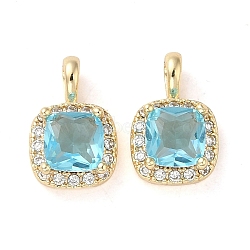 Brass Micro Pave Cubic Zirconia and Glass Pendants, Square, Real 18K Gold Plated, 11.5x7x5mm, Hole: 2.4x1.8mm(KK-H455-19G)