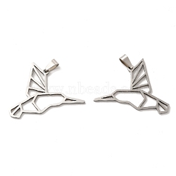 Non-Tarnish 201 Stainless Steel Origami Pendants, Hummingbird Outline Charms, Stainless Steel Color, 26.5x36.5x1.3mm, Hole: 6.5x3.3mm(STAS-K251-017P)