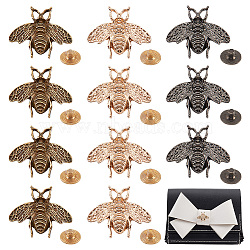 15 Sets 3 Colors Alloy Bag Decorative Clasps, with Iron Screws, Bees, Mixed Color, 2.25x2.6x0.5cm, Hole: 2.3mm, Screw: 8x3.5mm, Pin: 2.8mm, 2pcs/set, 5 sets/color(FIND-NB0003-45)