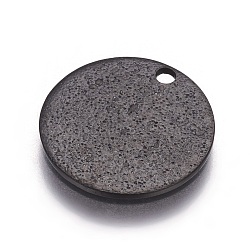 304 Stainless Steel Textured Pendants, Flat Round, Electrophoresis Black, 12x1mm, Hole: 1.4mm(STAS-I098-01-12mm-B)