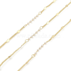 Brass Heart & Plastic Pearled Link Chains, Unwelded, Spool, Real 18K Gold Plated, 2x1.2x0.4mm, 2x4x0.1mm, 18.5x2mm(CHC-M025-34G)