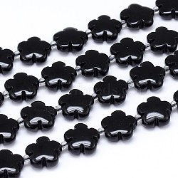 Natural Black Onyx Flower Bead Strands, Dyed & Heated, 15x5mm, Hole: 1mm, about 27pcs/strand, 15.7 inch(G-M206-10B)
