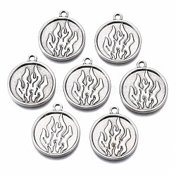 Tibetan Style Alloy Pendant Enamel Settings, Cadmium Free & Nickel Free & Lead Free, Flat Round with Flame, Thai Sterling Silver Plated, 23x19.5x1.5mm, Hole: 2mm(PALLOY-S120-286-NR)