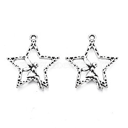 Tibetan Style Alloy Pendants, Cadmium Free & Lead Free, Star with Fairy, Antique Silver, 29x25x2mm, Hole: 1.8mm, about 550pcs/1000g(TIBEP-N008-182)