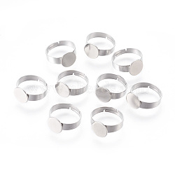 Tarnish Resistant Adjustable 201 Stainless Steel Finger Rings Components, Pad Ring Base Findings, Flat Round, Stainless Steel Color, Tray: 10mm, Size 7, 17mm(STAS-I097-040B)