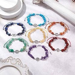 7Pcs Chakra Theme Natural & Synthetic Mixed Gemstone Chips Braieded Beads Bracelets, Chakra Charm Jewelry for Women, Inner Diameter: 2~3-1/8 inch(5~8cm)(BJEW-JB11326)