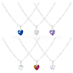 6Pcs 6 Style Glass Heart Pendant Necklaces Set with Brass Chains, Mixed Color, 17.32 inch(44cm), 1Pc/style(NJEW-AB00021)